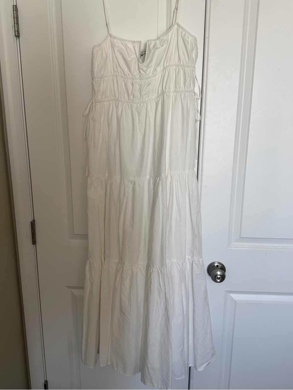 Moon River White Tiered Maxi Dress with Spaghetti Straps